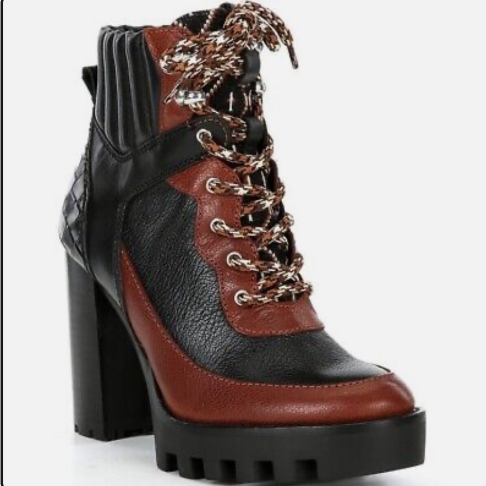 ANTONIO MELANI Penn Leather and Fabric Lug Sole Boots Women's Multiple Sizes NWT